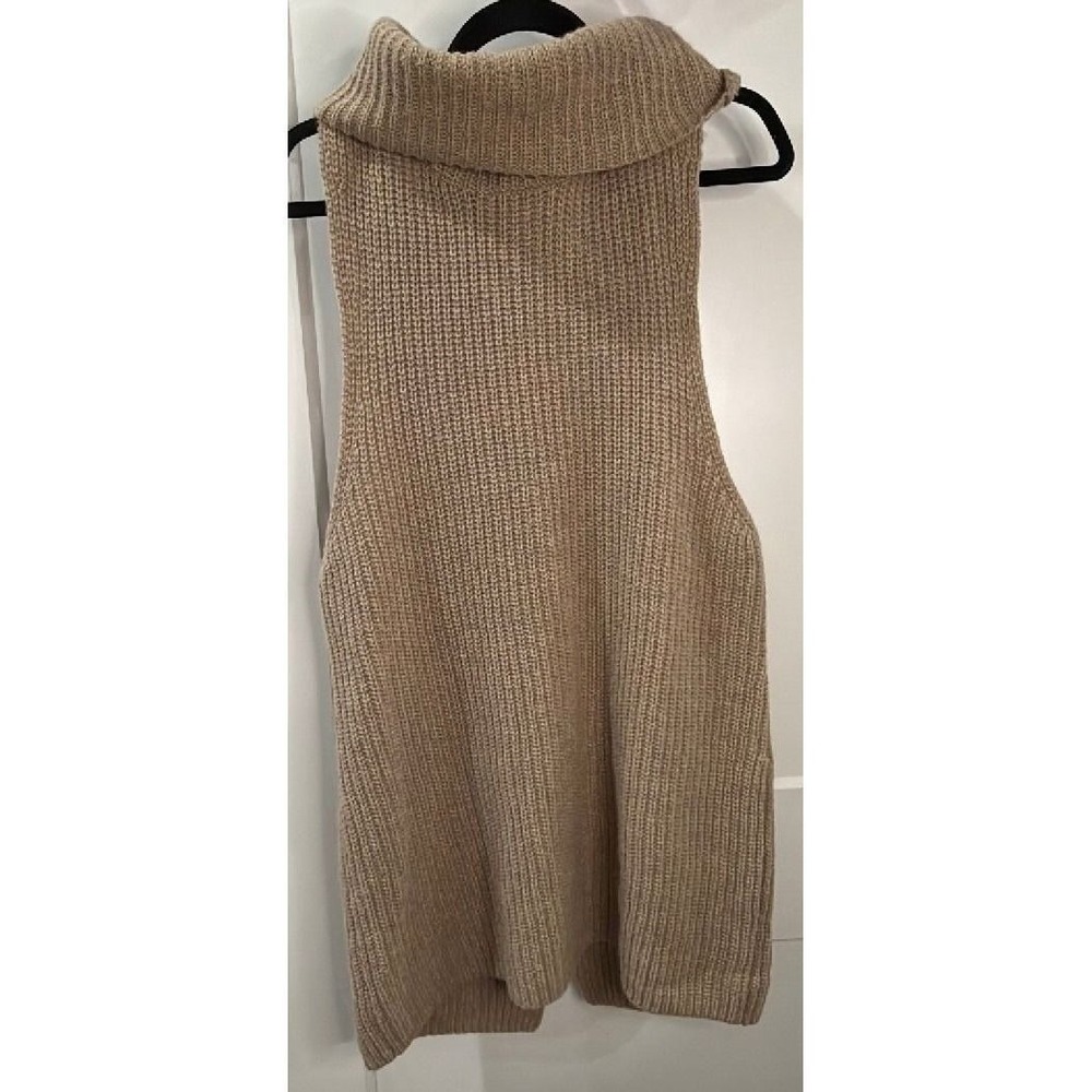 Free People Sweater Vest Womens Small Beige Lambswool Turtleneck Sleeveless Knit